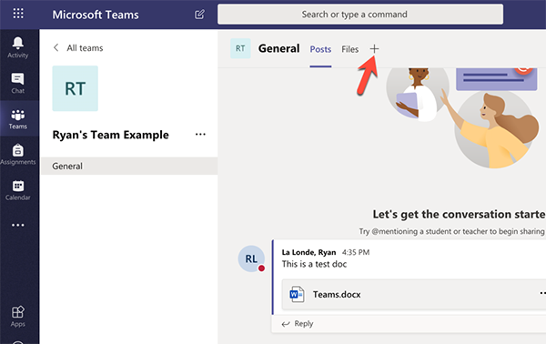 MS Teams screenshot - first step integrating OneNote