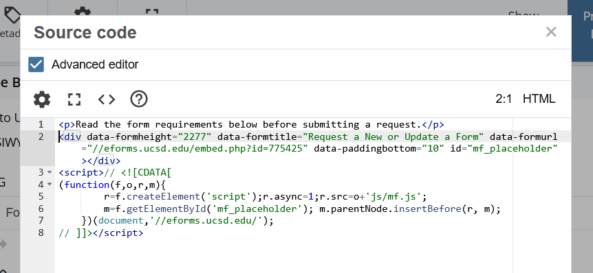 Screenshot of source code screen