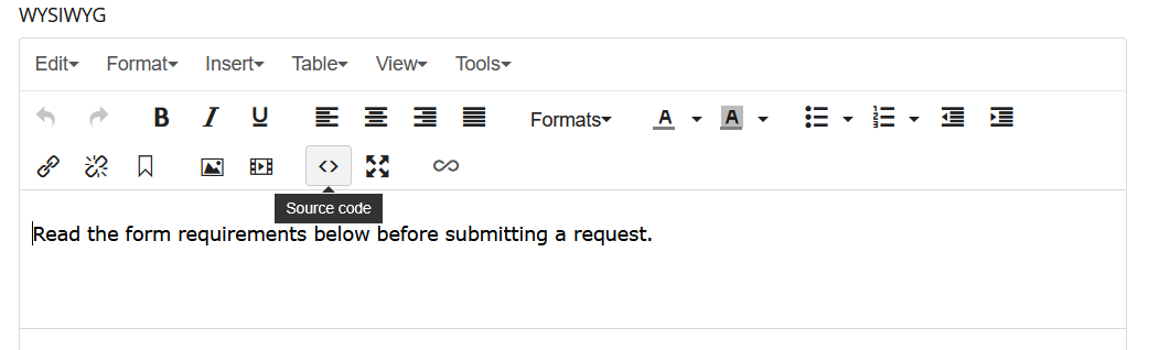 Screenshot of WYSIWYG Source Code button higlighted