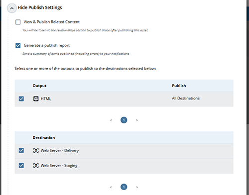 Screenshot: Publish Settings