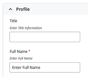 Screenshot: Profile text fields