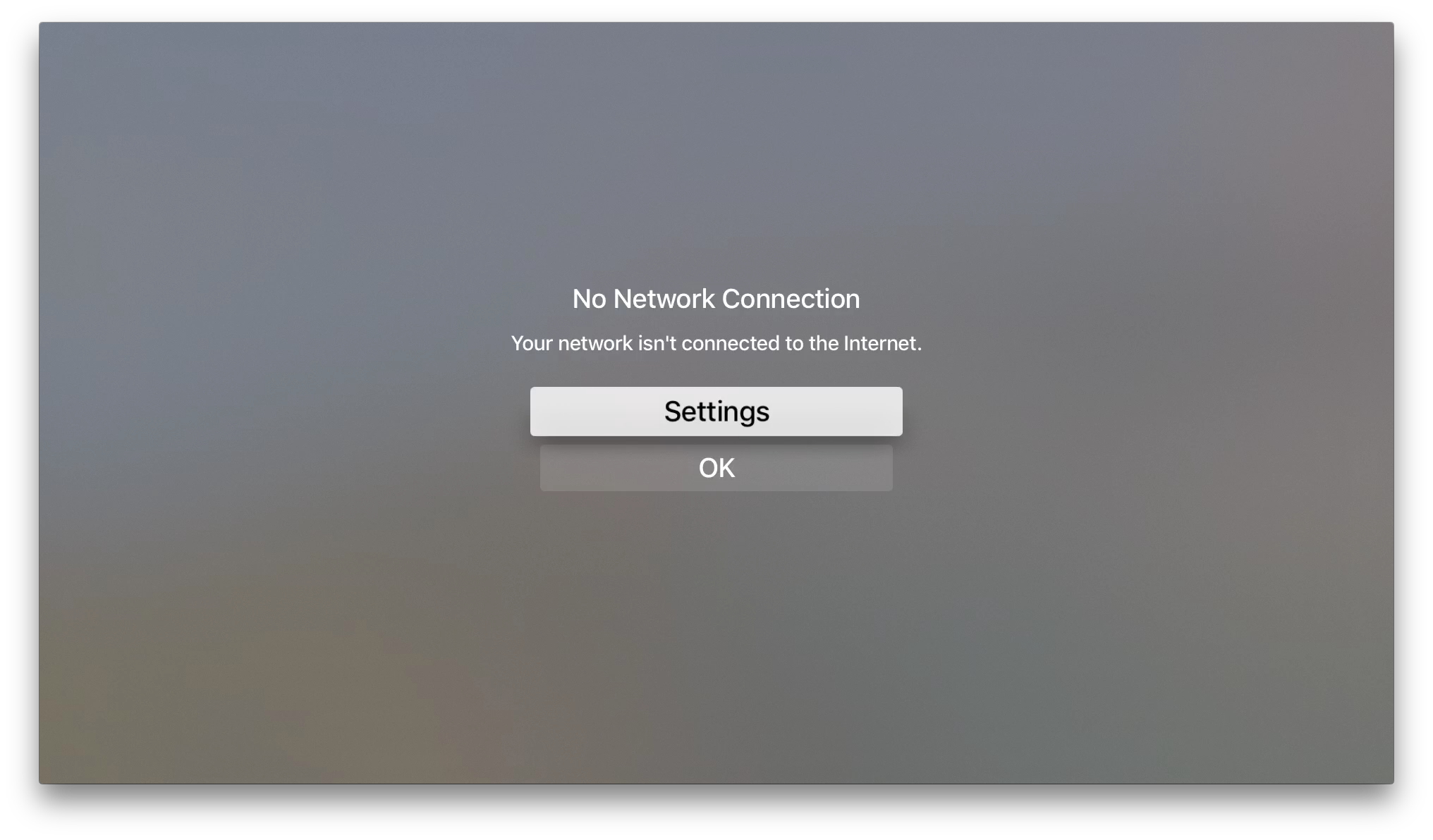 AppleTV Gen 4 warning window when ethernet is connected during setup