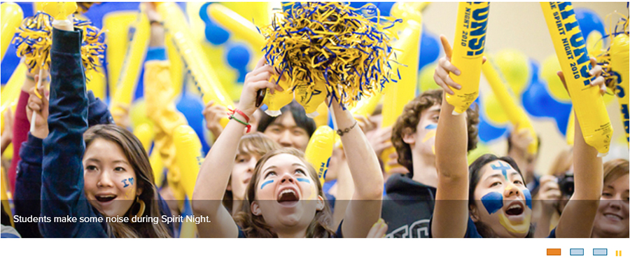 Screenshot of cheering students with caption text and rotator controls