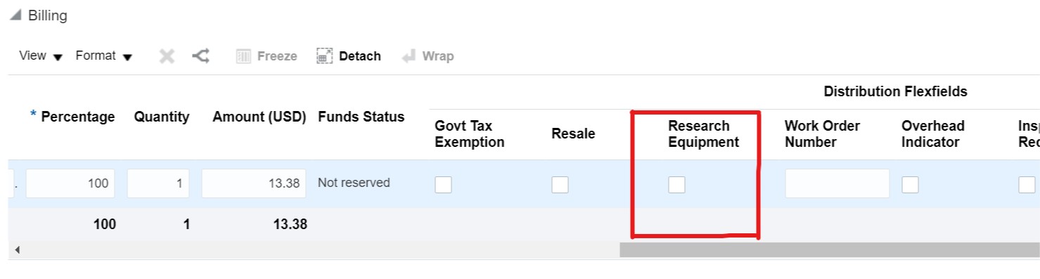 research equipment checkbox