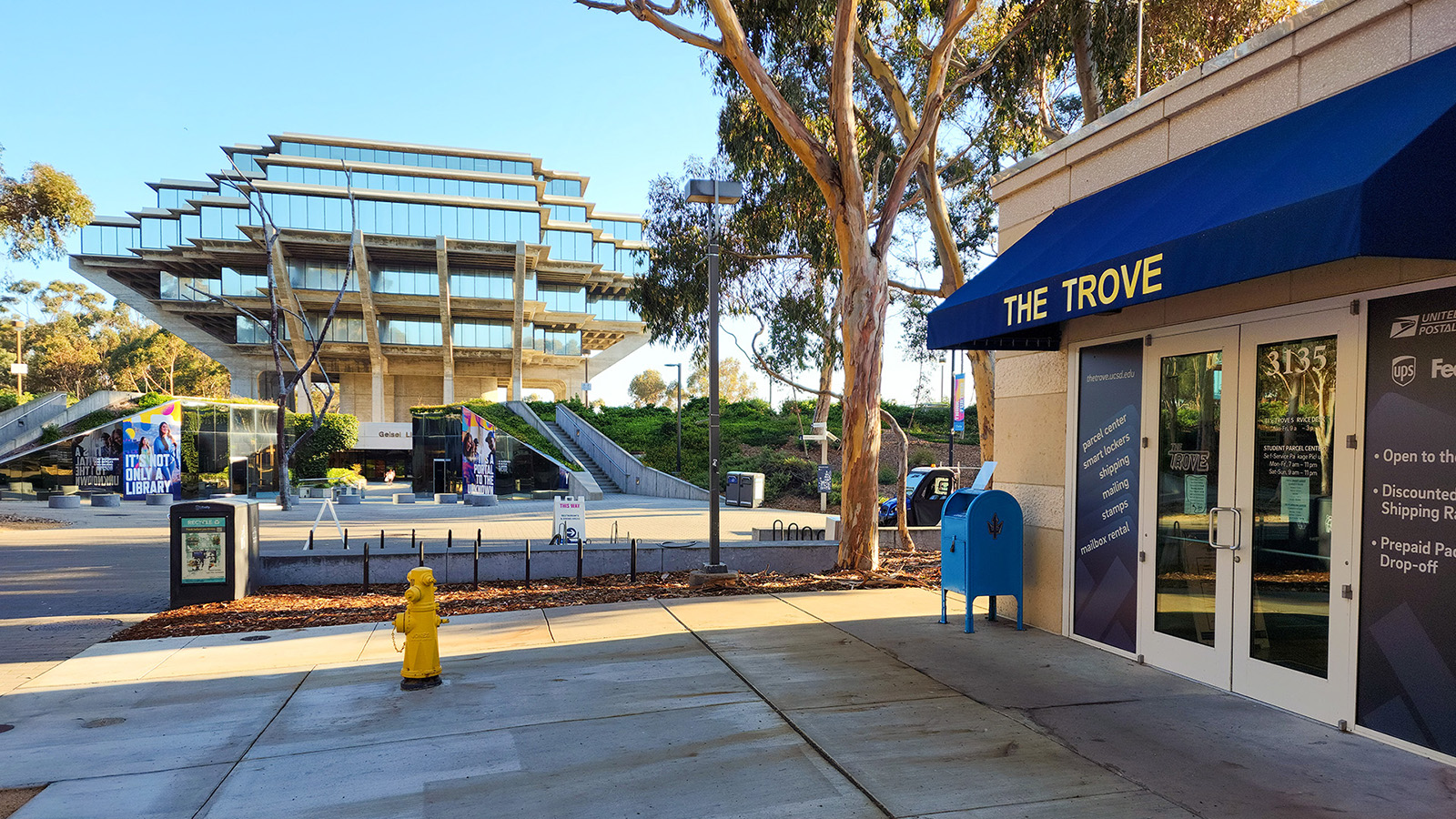 Photo of The Trove entrance facing Geisel Library