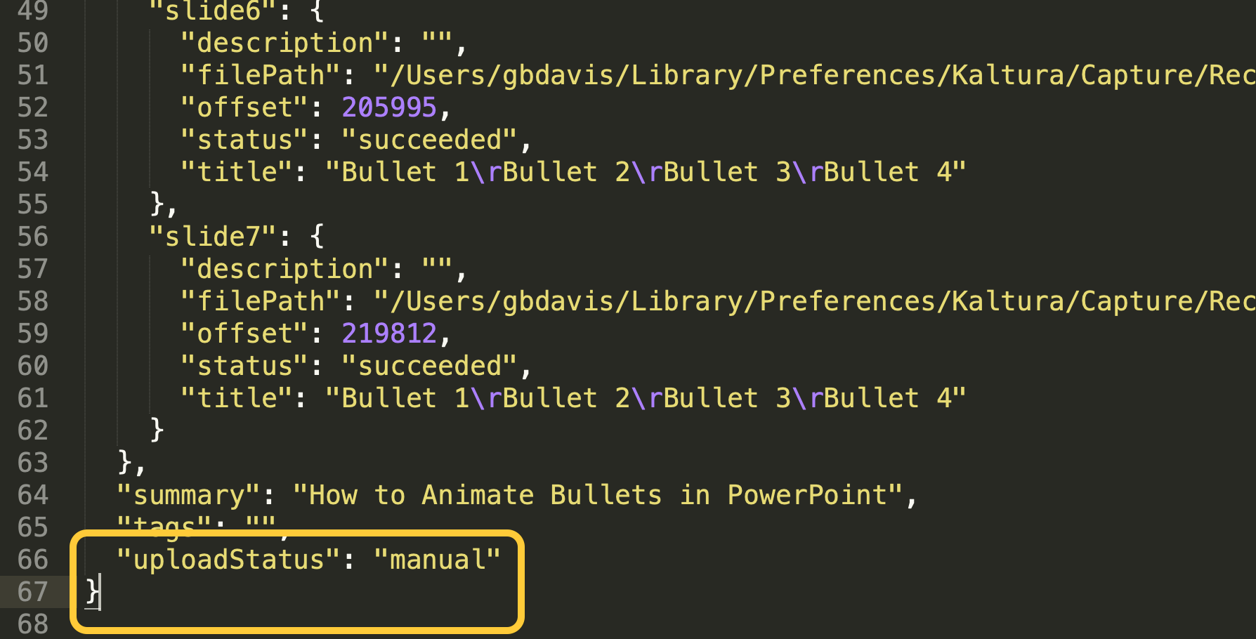 A screenshot of a text editor with the appropriate new code entered