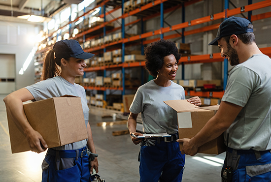 Happy warehouse workers