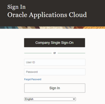 Oracle Applications Cloud login page example
