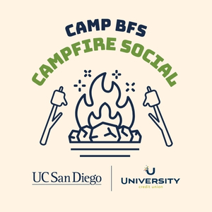 graphic design of marshmallows roasting over a campfire and University Credit Union logo