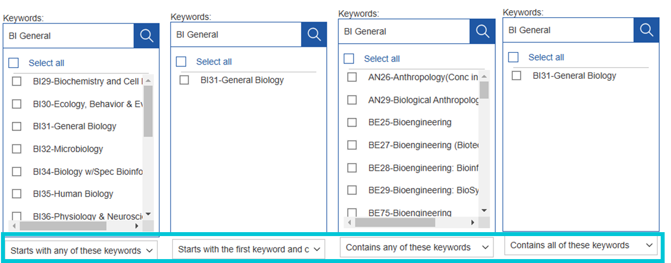 Image compares the Search and Select results available based on different search options.