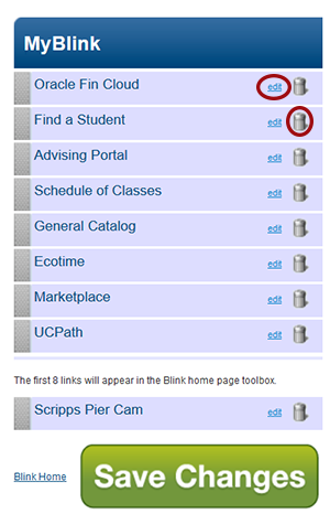 MyBlink - full list display showing location of edit button and trash can icon
