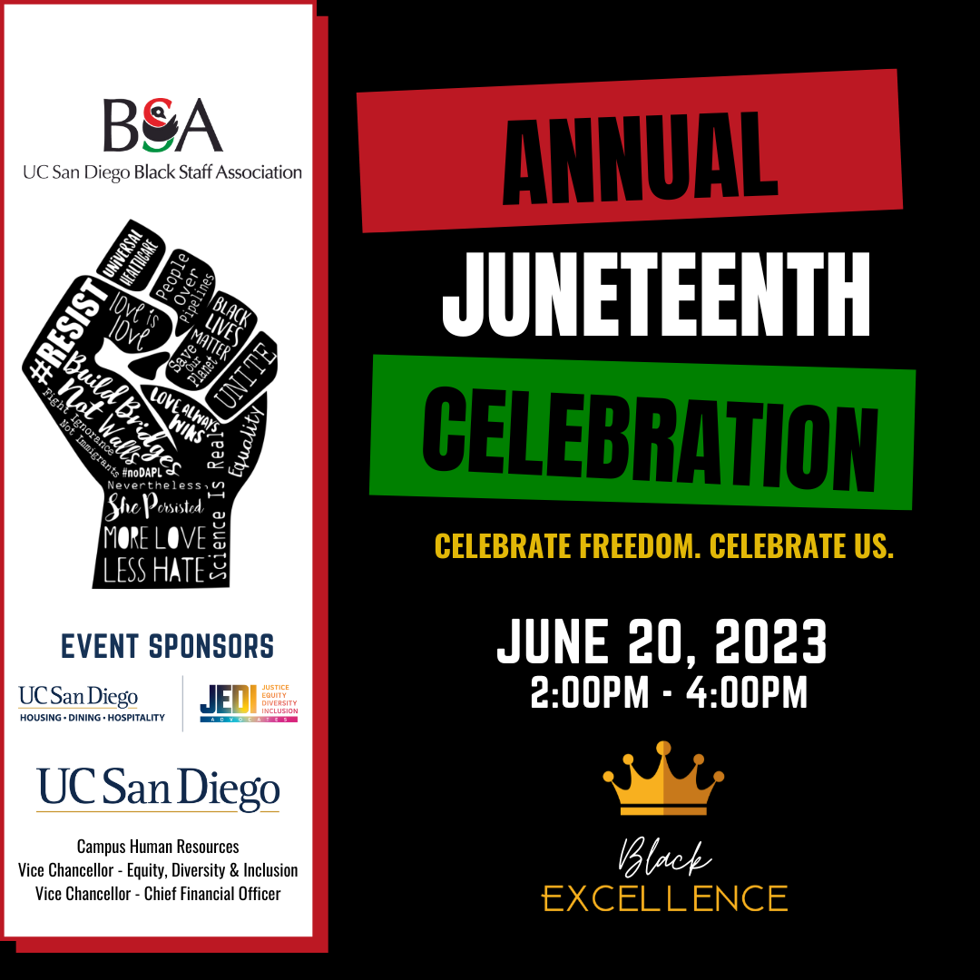 Juneteenth logo and text over black background