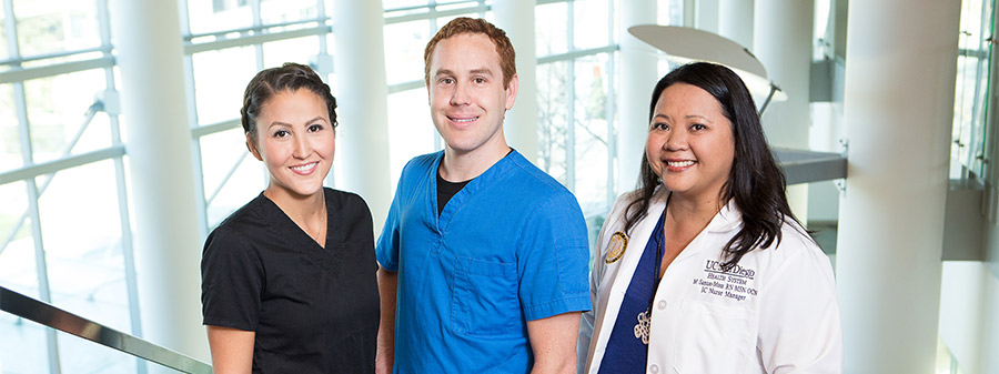 UC San Diego Health employees in scrubs / uniforms