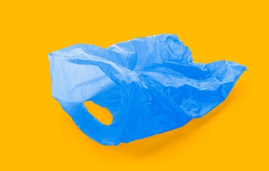 Crinkled blue plastic bag