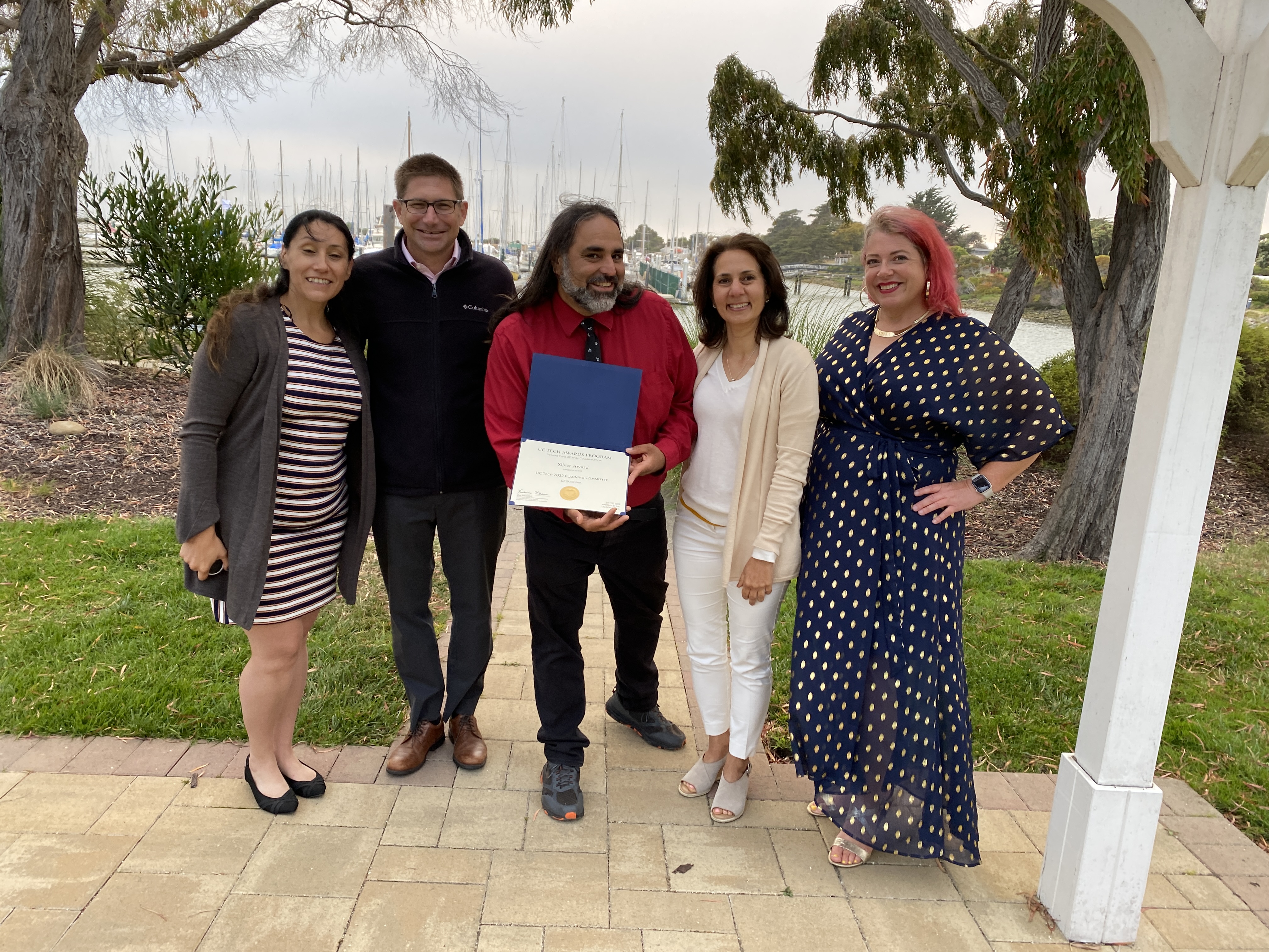 From left, Maria Andrade, Mark Hersberger, Miguel Rodriguez, Mojgan Amini, and Jessica Hilt were on hand to accept the UC Tech Award in Berkeley, CA.