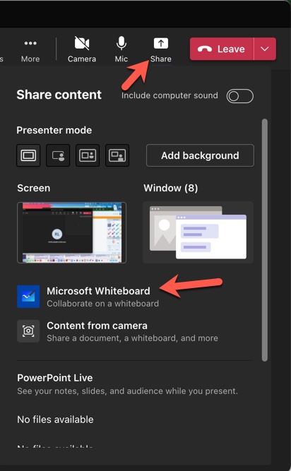Screen shot of share button with arrow