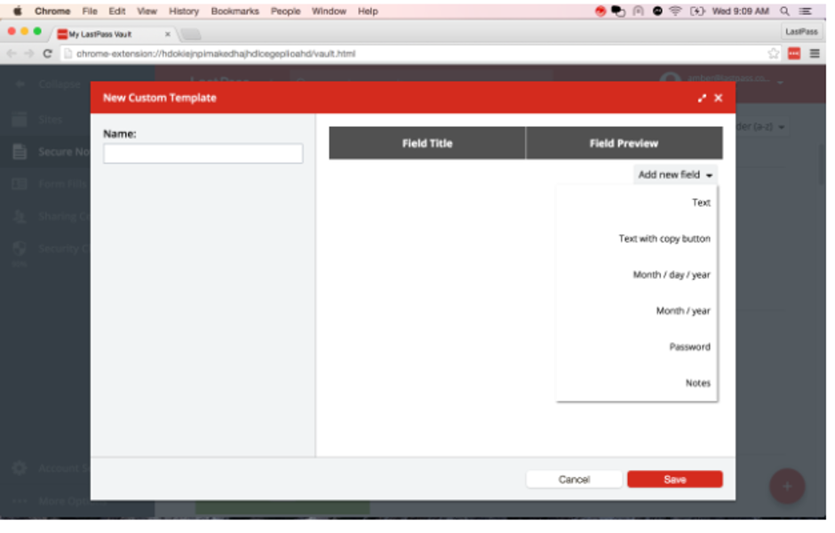 LastPass new custom template