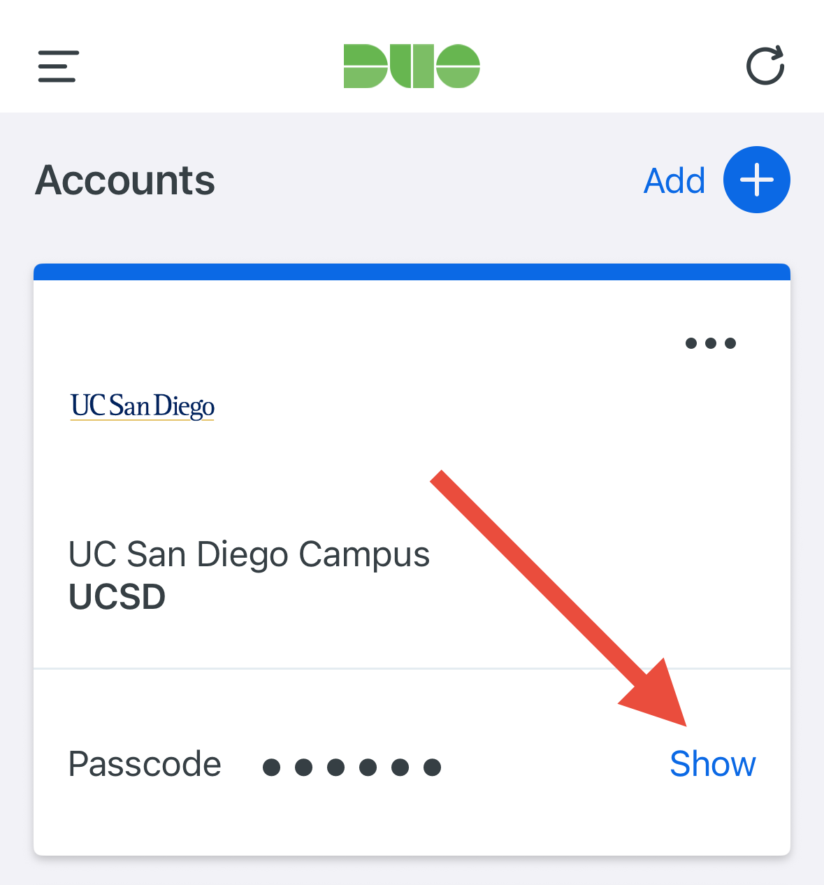 screenshot of DUO application before showing code