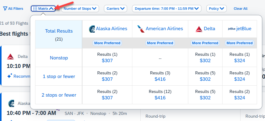 Screenshot of what the booking matrix looks like